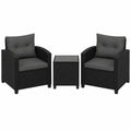 3-teiliges Rattan Gartenmöbel-Set mit Kissen, Balkonmöbel für 2 Personen, Schwarz/Grau
