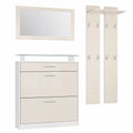 Vladon Garderobe-Set Loret Mini mit Schuhschrank, Spiegel und Paneelen, Mattweiß/Creme Hochglanz