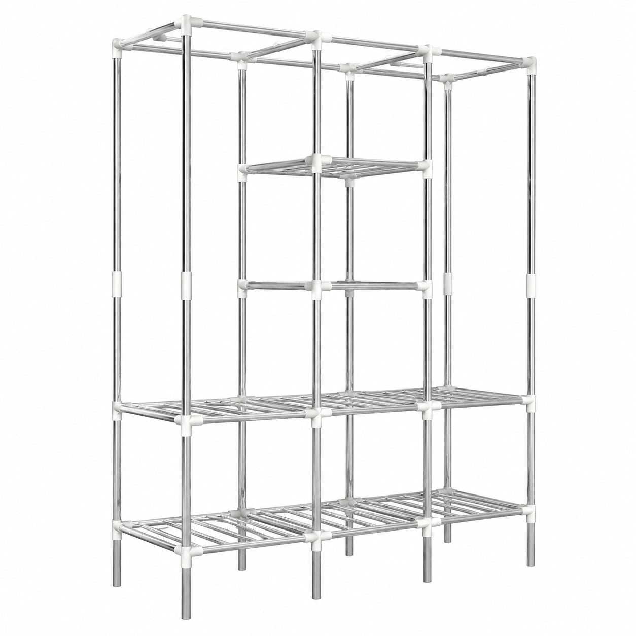 Großer Metall-Kleiderschrank mit 2 Stangen und Ablagen, 178x128x44,5cm, bis 400kg belastbar