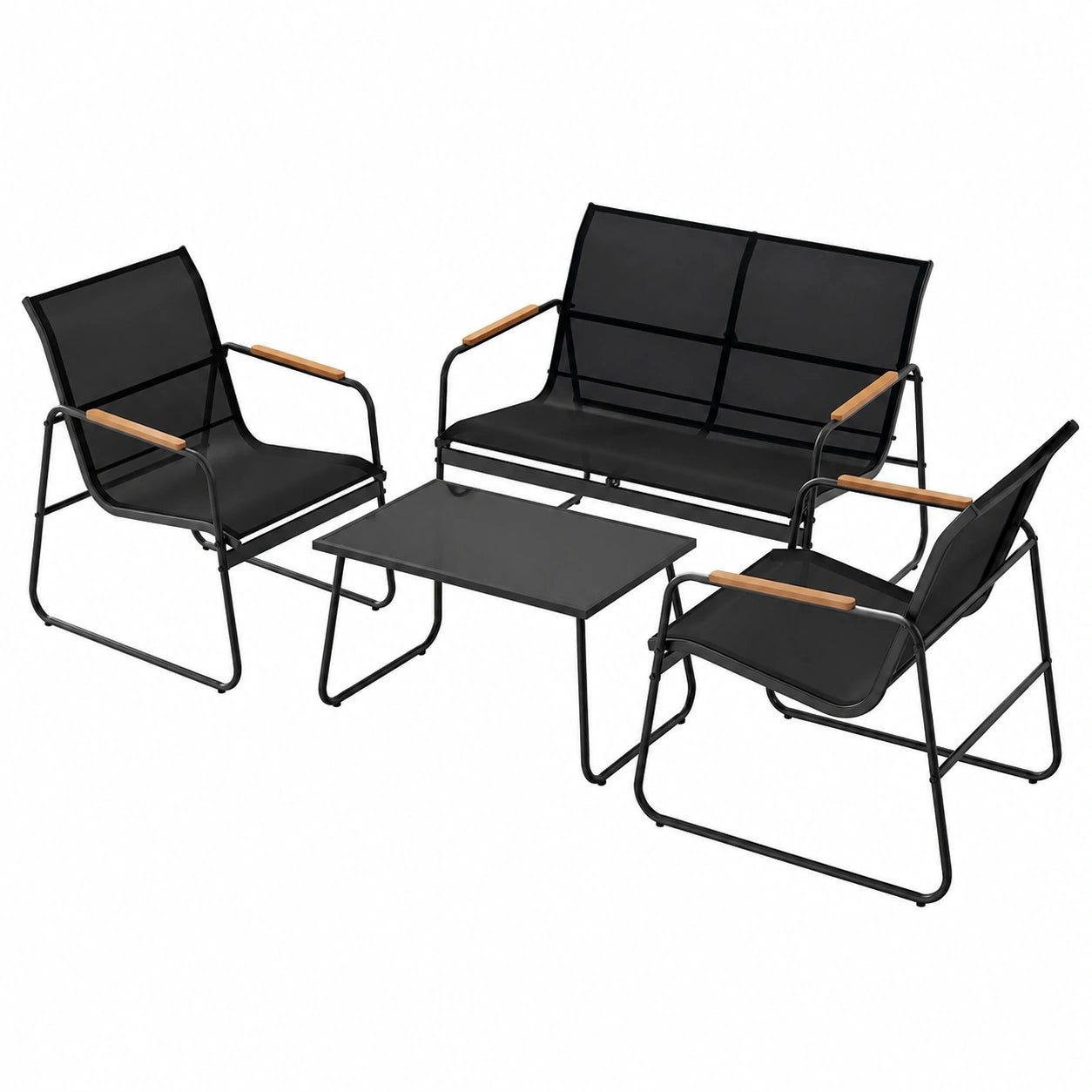 WOLTU 4-tlg. Gartenmöbel-Set: Tisch, Zweisitzer & 2 Sessel, ergonomisch, UV-beständig, ideal für Terrasse & Balkon, Schwarz