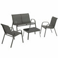 Tectake® 4-Personen Gartenmöbel Set, wetterfeste Sitzgruppe für Balkon mit 2 Stühlen, 1 Tisch und 1 Bank - Anthrazit
