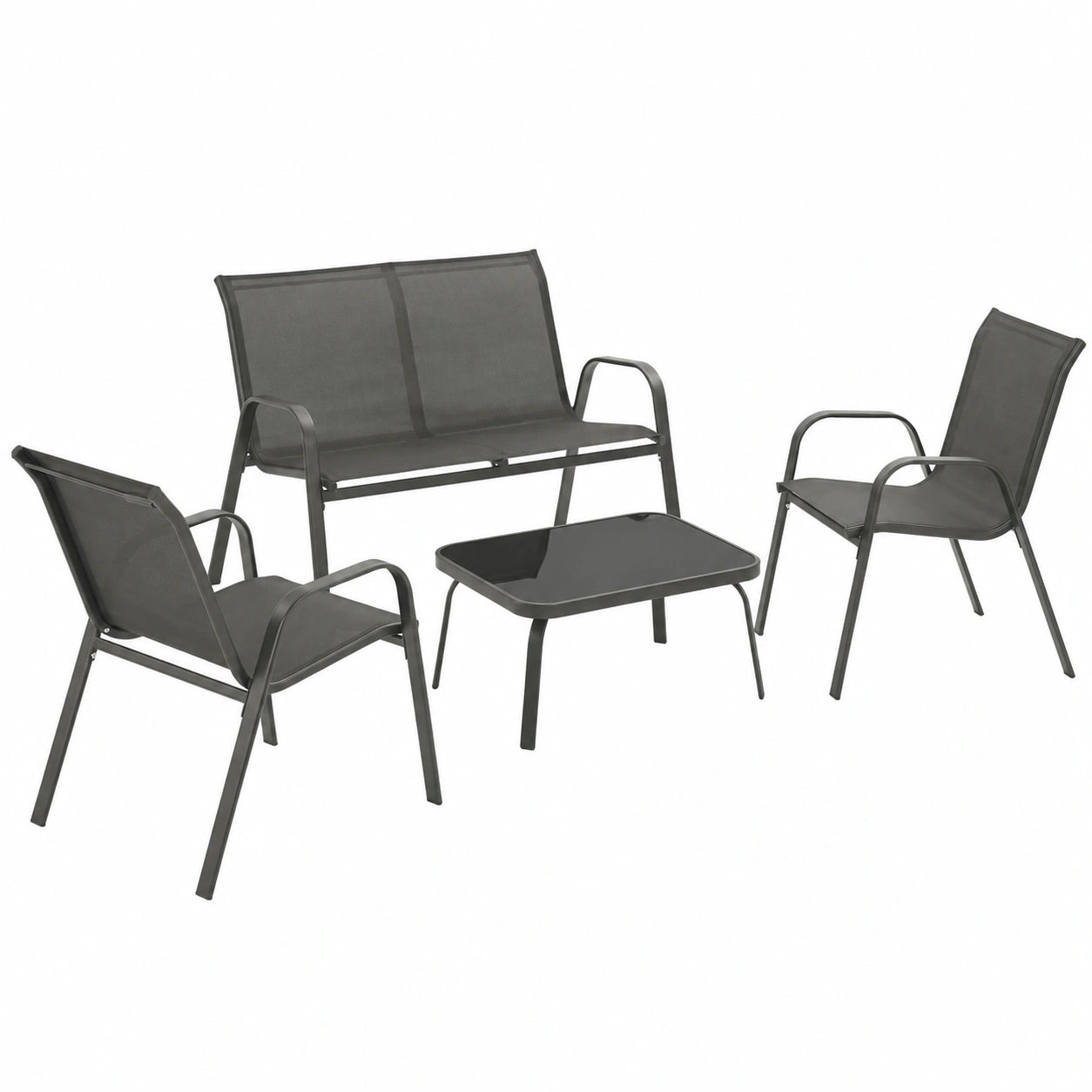 Tectake® 4-Personen Gartenmöbel Set, wetterfeste Sitzgruppe für Balkon mit 2 Stühlen, 1 Tisch und 1 Bank - Anthrazit