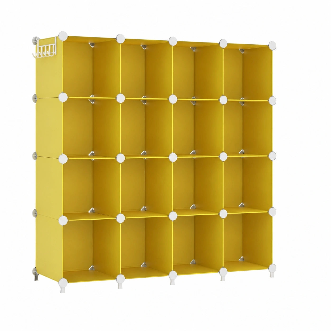 Modularer Steckschrank mit 16 Fächern, Gelb, DIY Kunststoffregal für Kinderzimmer, Spielzeug- und Kleideraufbewahrung