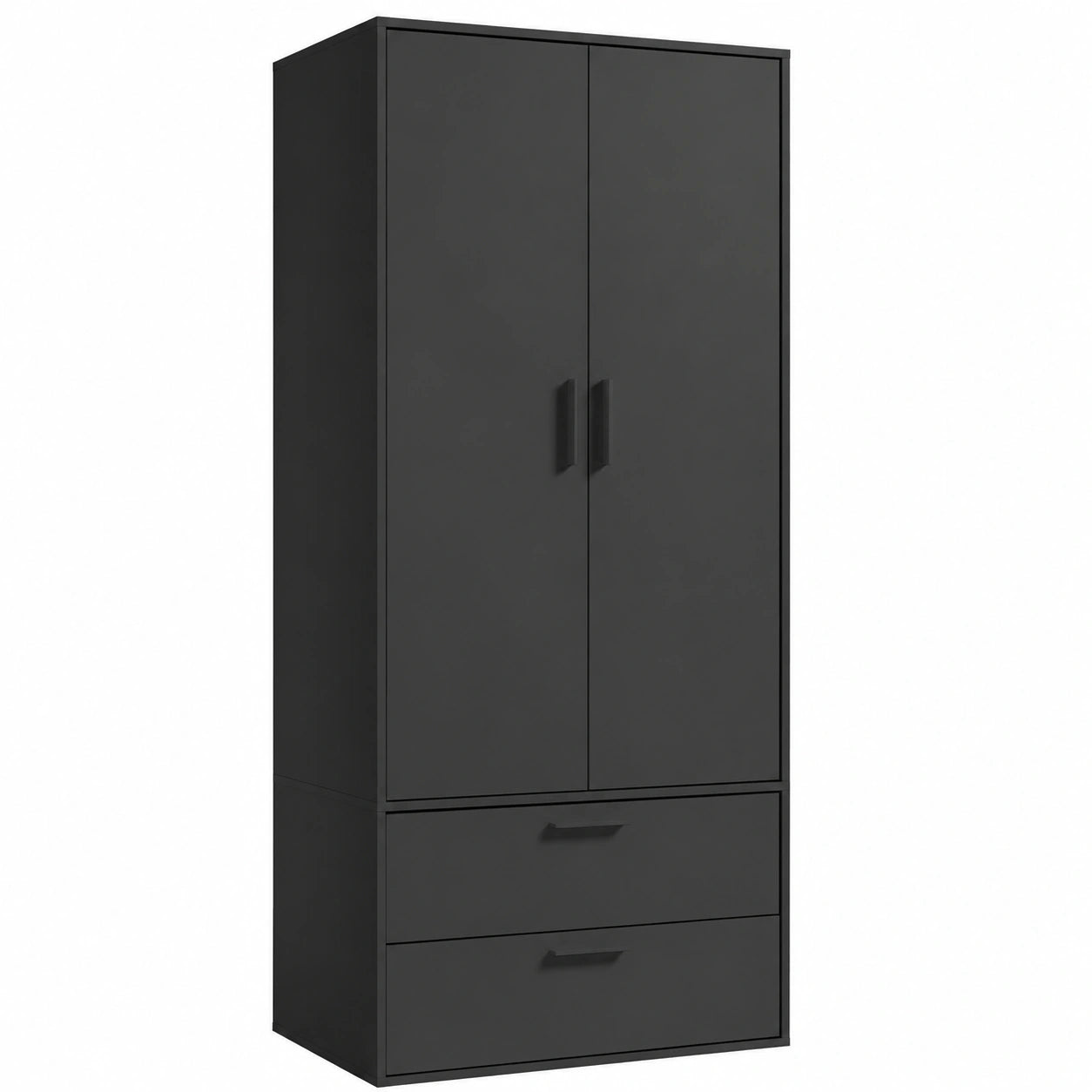 mokebo Schrank 'Der Kleidermeister', schwarz, 80x180x51 cm, mit 2 Schubladen und Regalböden, ideal für Flur, Schlafzimmer oder Ankleidezimmer