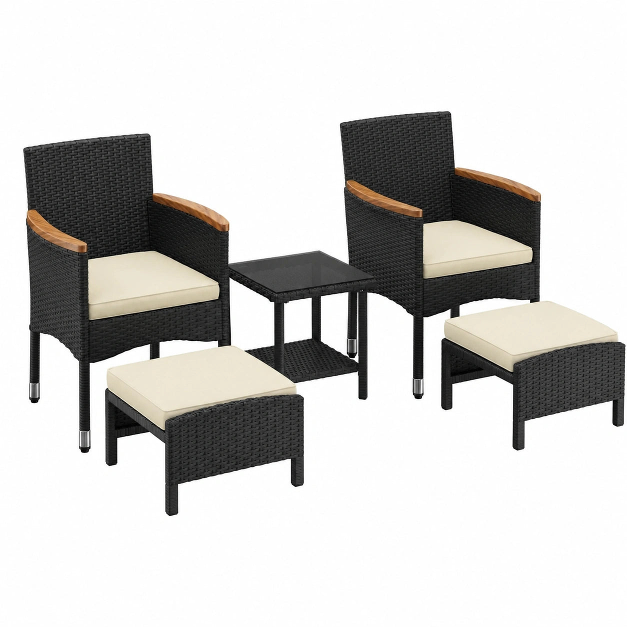 Yaheetech Rattan Balkonmöbel Set 5-teilig, Schwarz & Beige