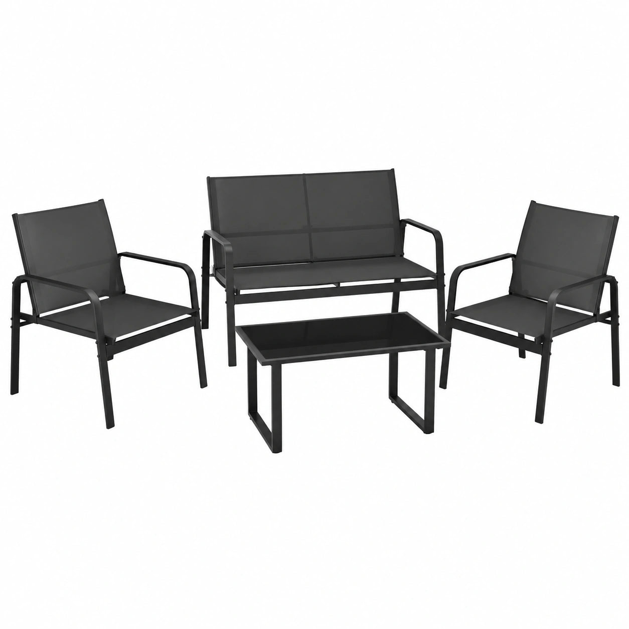 Mondeer 4-teiliges Balkonmöbel-Set mit Armlehnen, Terrassenmöbel aus Textilene, Schwarz