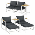 STEELSØN 5-teilige Gartenmöbelgruppe – Inklusive 2 Sessel, 2 Hocker und Tisch – Weißes Metallgestell mit anthrazitfarbenen Polstern – Für Balkon und Terrasse – Wetterbeständig für 2-4 Personen