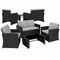 Outdoor Gartenlounge-Set aus Polyrattan, wetterfeste Balkonmöbel für 4 Personen, inkl. Sofa, Sessel & Tisch, 12-teilig, Schwarz/Grau