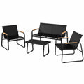 Mondeer 4-teiliges Gartenmöbel-Set, Balkonmöbel mit Holz-Kunststoff-Armlehnen, Lounge-Möbel mit Tisch, Sofa und 2 Stühlen, wetterfest, ideal für Garten und Terrasse, Schwarz