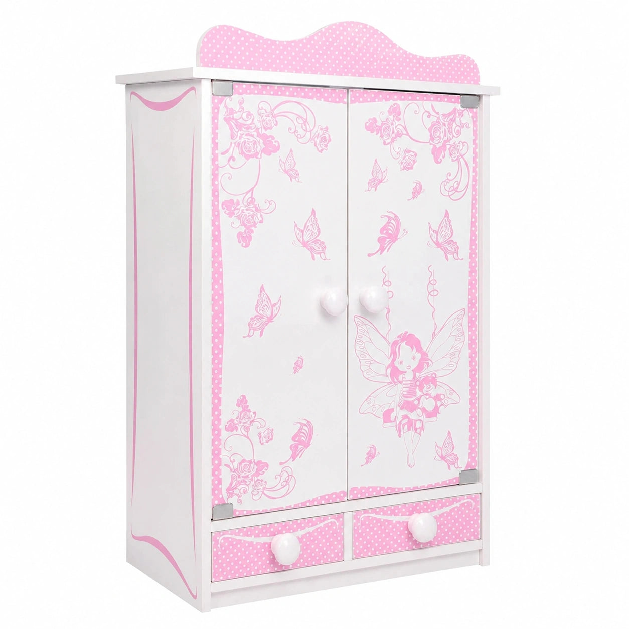 Großer Kinderschrank Puppenhaus Schrank, Weiß/Pink, 52 cm, 2 Türen