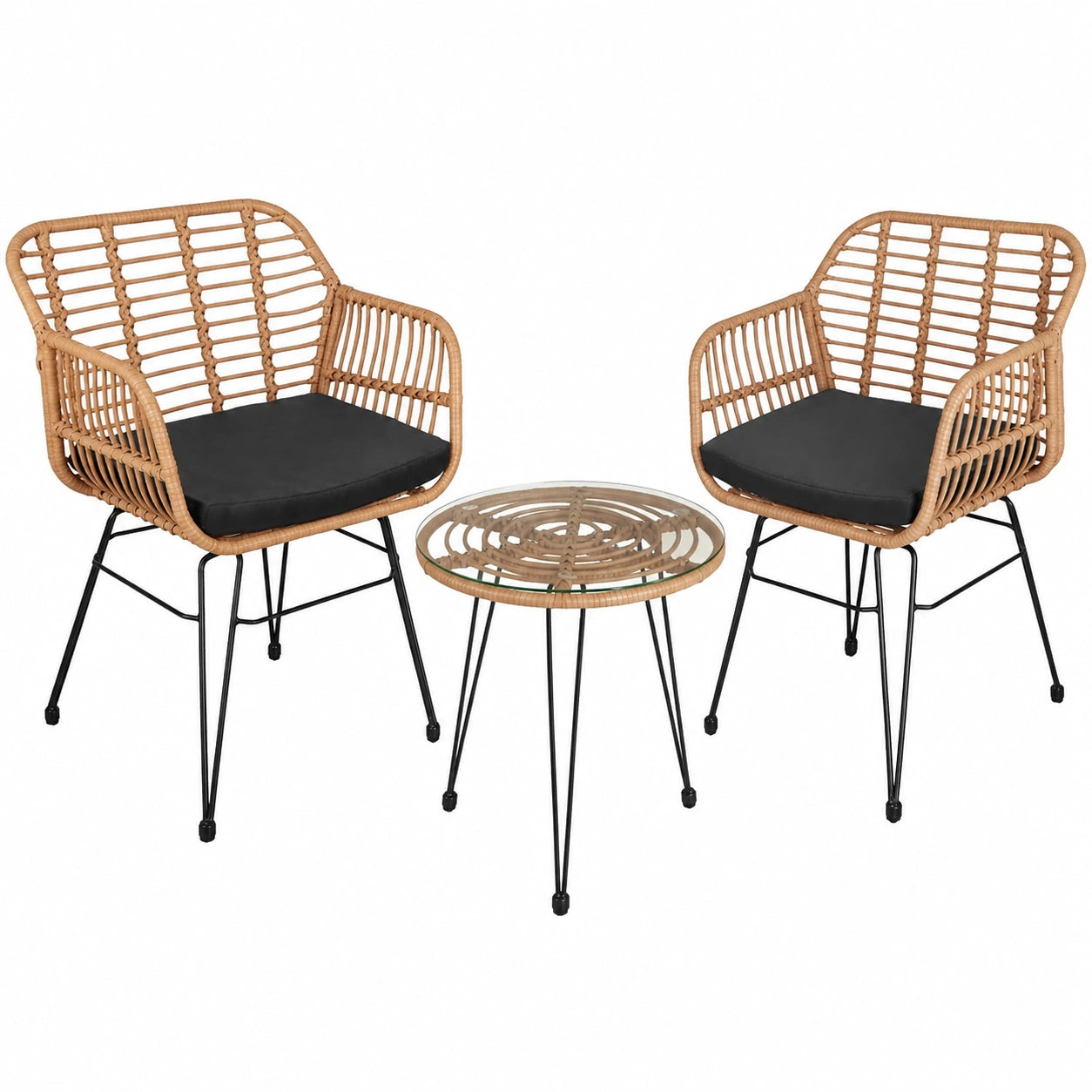 2-Personen Rattan Balkonset, wetterfestes Bistro-Set mit Tisch und Stühlen