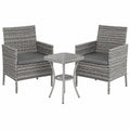 3-teiliges Gartenmöbelset aus Polyrattan für Balkon und Terrasse, wetterfest, inklusive Tisch und 2 Stühlen, grau