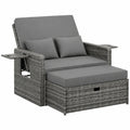 Amopatio Rattan Gartenlounge Set, Verstellbares 2-Sitzer Sofa mit Stauraum, Wetterfeste Balkon- und Terrassenmöbel, Inkl. Hocker und Kissen, Grau