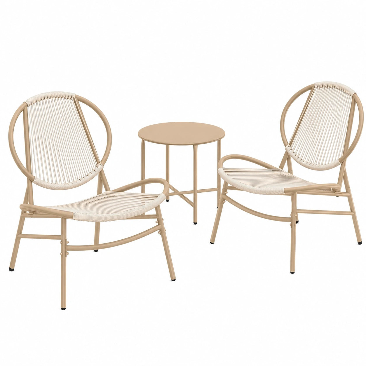 SONGMICS 3-teiliges Balkonset aus Polyrattan, inkl. Tisch und 2 Stühlen, ideal für Terrasse und Garten, Kamelbraun