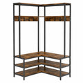 COSTWAY L-förmiger Garderobenständer mit Sitzbank und Ablagen, 7 Haken, ideal für Flur und Schlafzimmer, 90 x 90 x 178 cm, Walnuss