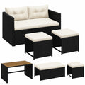 Yaheetech Polyrattan Gartenset: Sofa, Tisch & Hocker - Lounge für Balkon & Terrasse, Schwarz/Beige