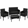 Yaheetech Gartenmöbel-Set 4-teilig, Polyrattan Balkon-Set mit Sofa, Stühlen, Tisch & Kissen, Schwarz/Grau