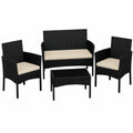 Yaheetech 4-teiliges Gartenmöbelset aus Polyrattan mit Sofa, Stühlen und Tisch, inkl. Sitzkissen für Terrasse und Balkon, Schwarz/Beige