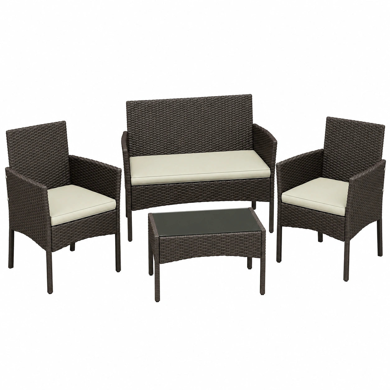 Yaheetech Polyrattan Gartenmöbel Set, 4-teilig, mit Sofa, Stühlen und Tisch, Braun Beige