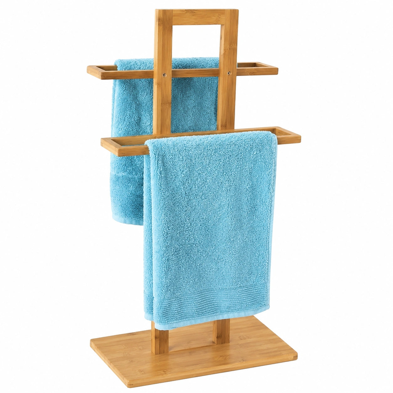 Bambus Handtuchständer mit 2 Stangen, freistehend, Holzoptik, 85x37x25 cm