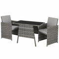 tectake® Poly Rattan Balkonset für 2 Personen, platzsparende Outdoor-Möbel, 2 Stühle & 1 Tisch, wetterfestes Terrassen- und Gartenmöbel - grau
