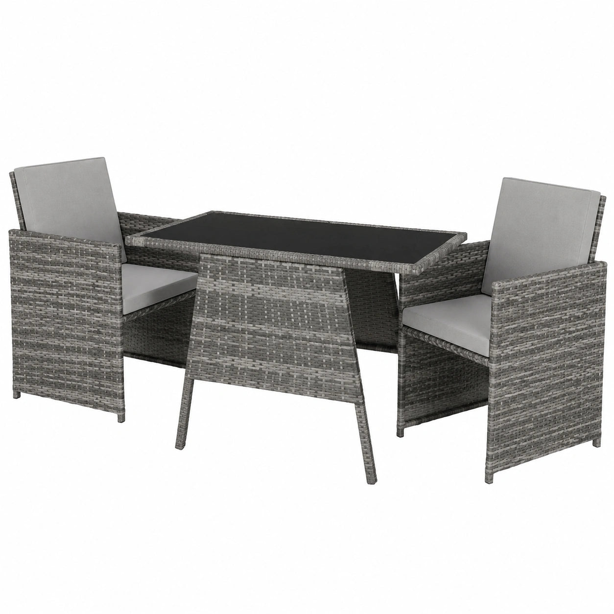 tectake® Poly Rattan Balkonset für 2 Personen, platzsparende Outdoor-Möbel, 2 Stühle & 1 Tisch, wetterfestes Terrassen- und Gartenmöbel - grau
