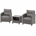 3-teiliges Rattan Balkonmöbel Set für 2 Personen, inkl. 2 Sessel und Tisch, ideal für Garten, Terrasse und Poolbereich, graumeliert