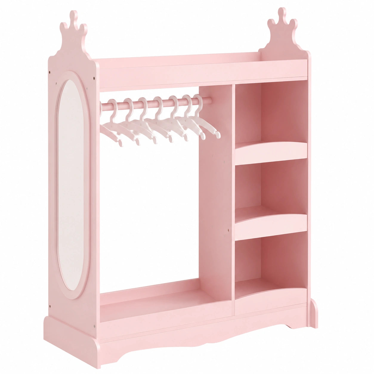 LUE BONA Kinder Garderobe aus Holz mit Spiegel und Kleiderstange, rosa, 85x34x112 cm