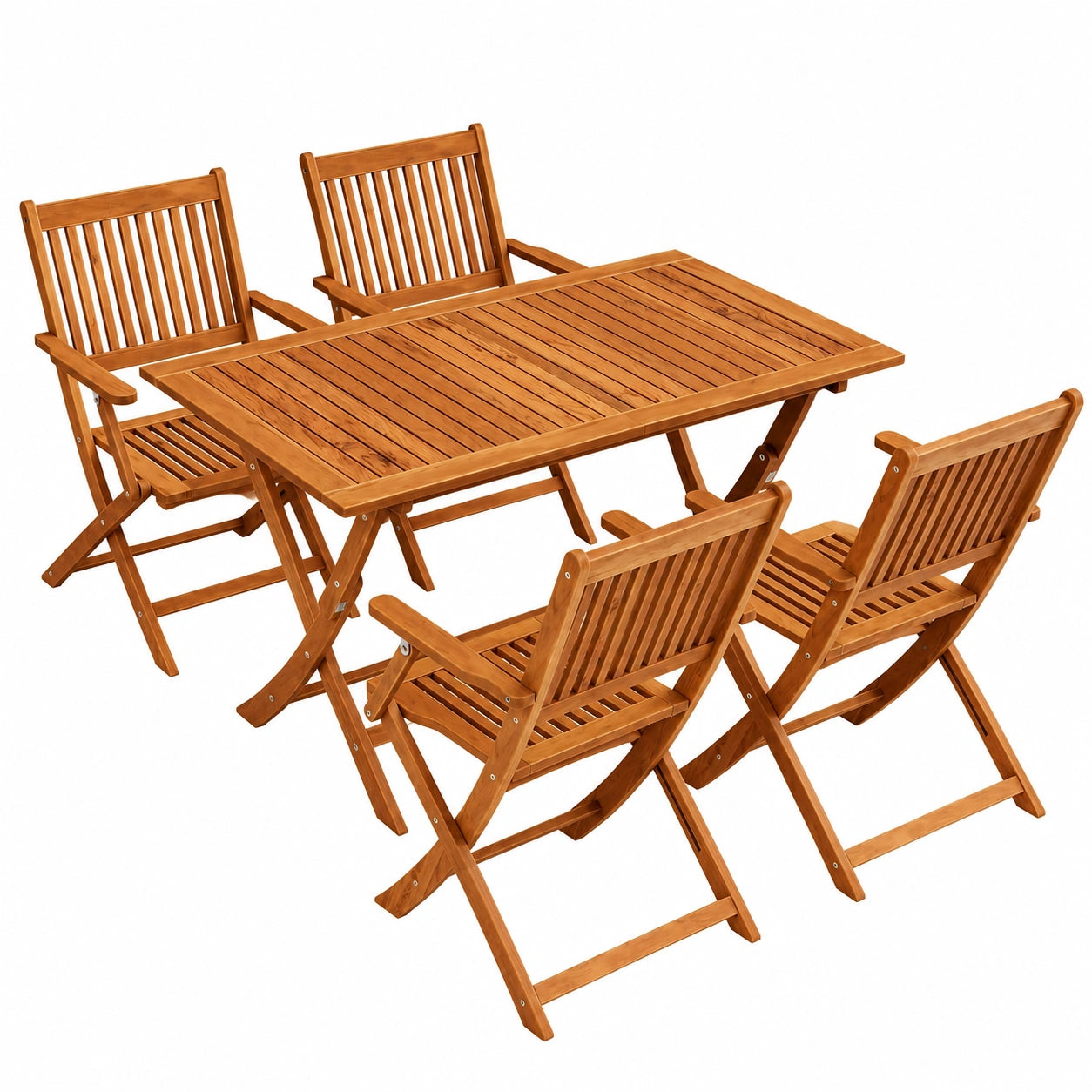 Hochwertiges Gartenmöbel Set aus FSC® Akazienholz, stabiler Tisch und klappbare Stühle