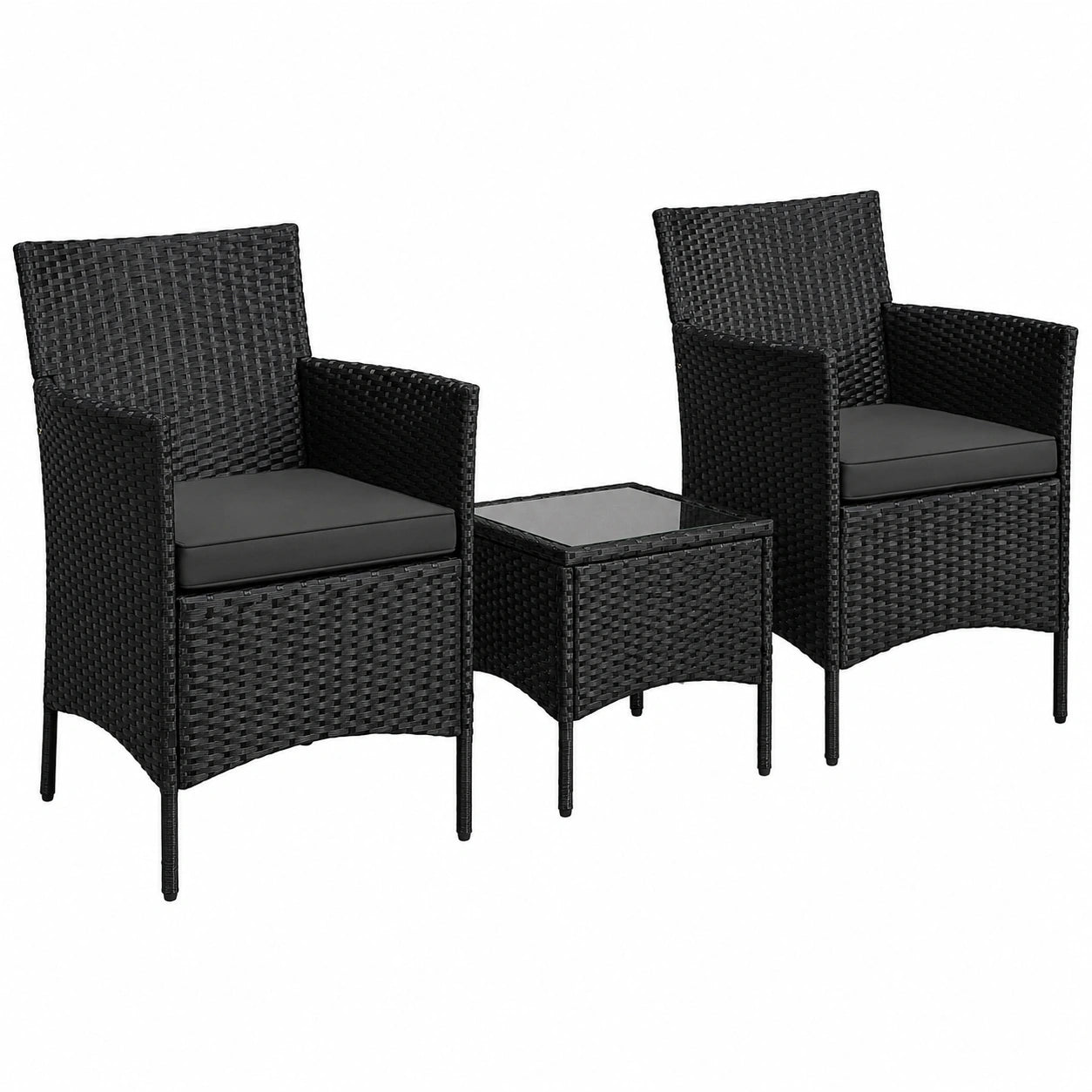 Hochwertiges Balkonmöbelset aus Polyrattan für Garten und Terrasse, 3-teilig, inkl. Sitzkissen