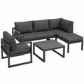 Modulares Garten-Lounge-Set mit galvanisiertem Stahlrahmen und Kissen, Ecksofa in Grau