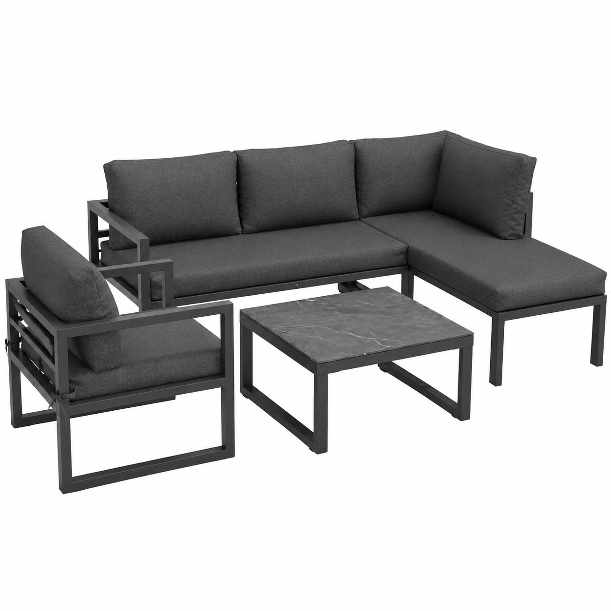 Modulares Garten-Lounge-Set mit galvanisiertem Stahlrahmen und Kissen, Ecksofa in Grau