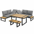 Garten-Essgruppe mit Verstellbarer Rückenlehne, Inkl. Tisch, Bank und Sofa, Stahlrahmen, Tischplatte in Holzoptik