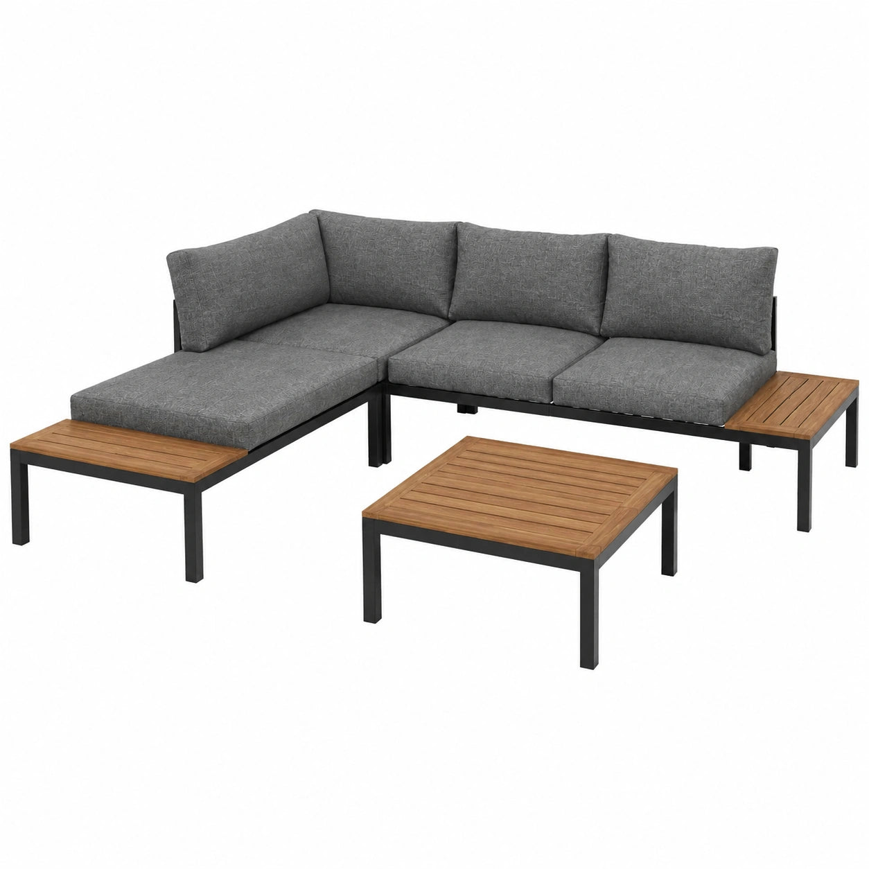 Modernes Gartenmöbel-Set mit Akazienholz und Stoffbezug, Grau